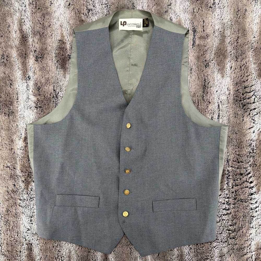 Vintage Levi's Panatela Sportswear Gold Button Formal Business Dress Gray Vest